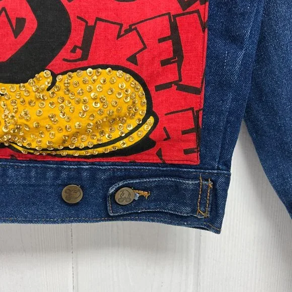 Vintage 80s Mickey BY J.G Hook men's jean jacket Mickey embroidery sequined size